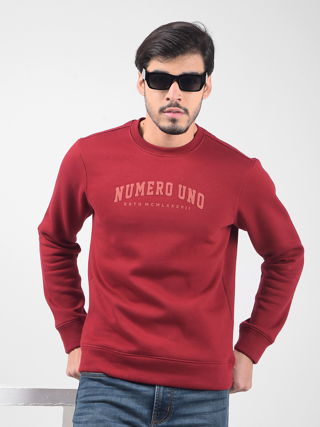 Numero Uno Men Typography Red Sweat Shirt